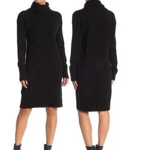 Abound Black Ribbed Long Sleeve Rolled Turtle Neck Sweater Midi Dress
